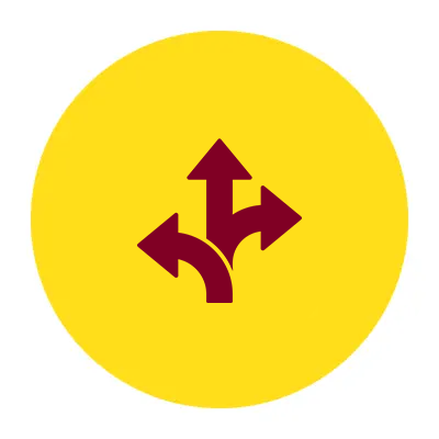 Three arrows pointing in different directions.