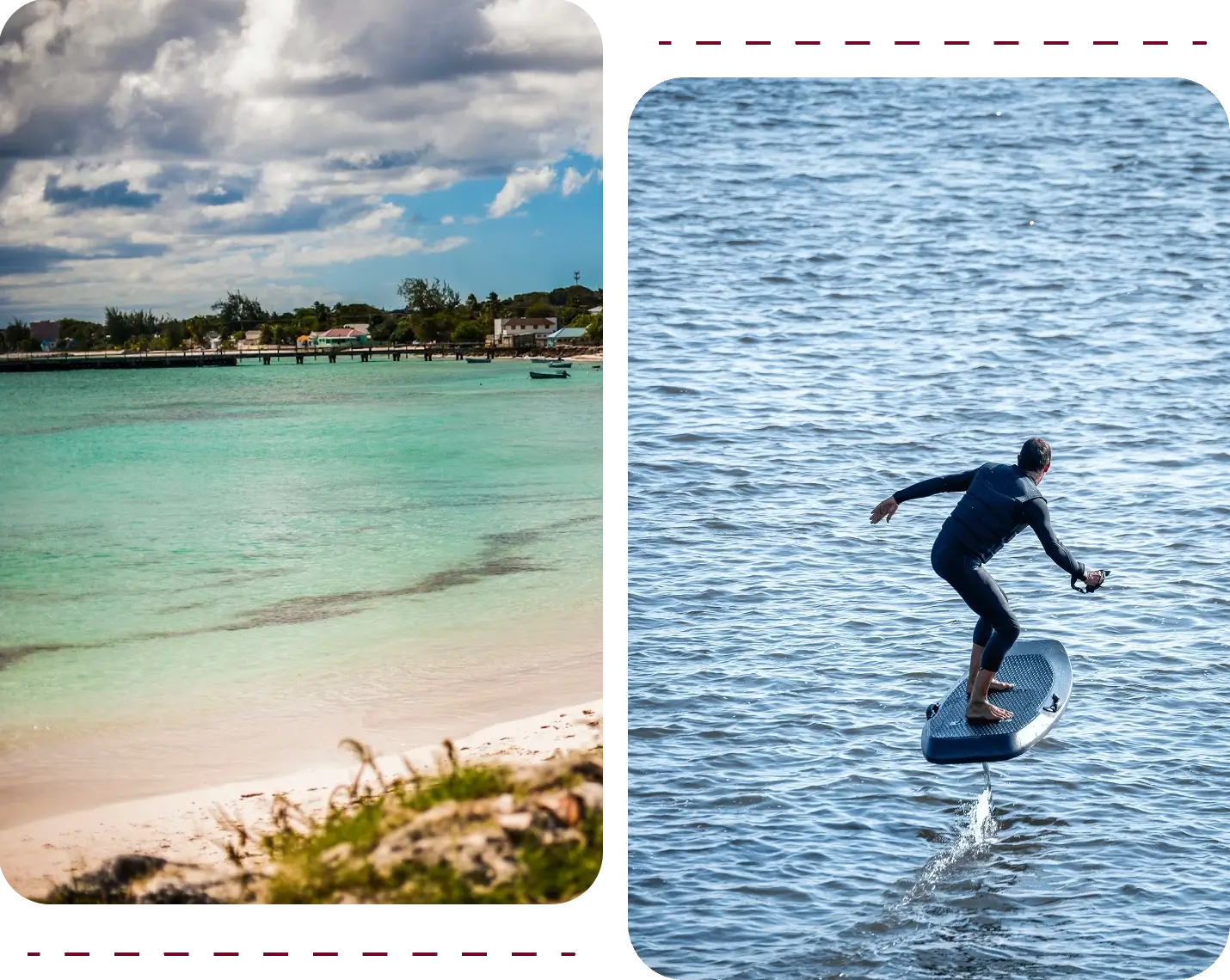 Hydrofoil rider beside turquoise tropical beach